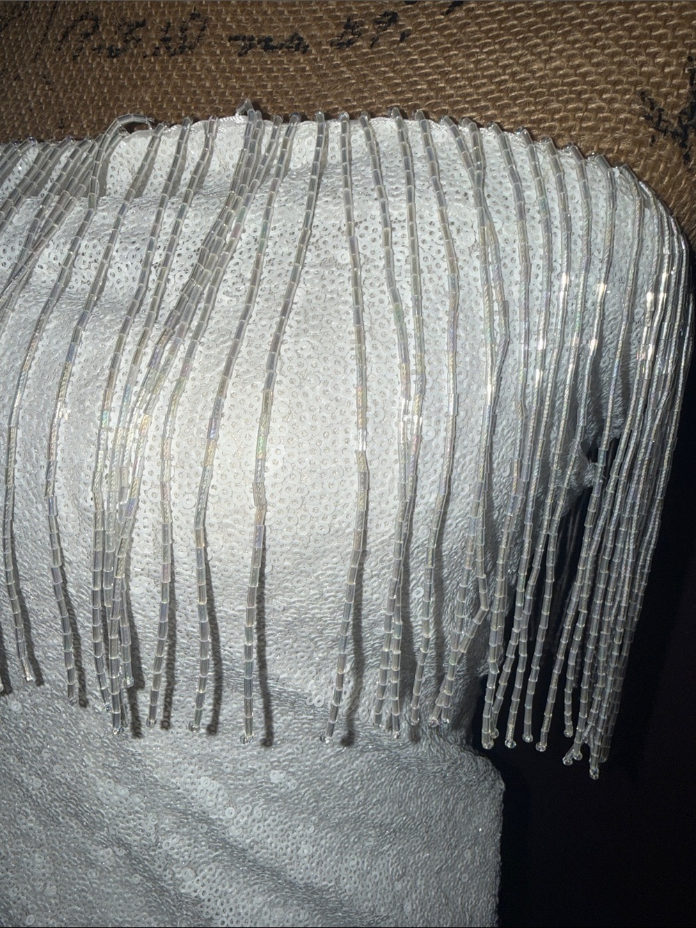 Strapless White Sequin Fringe Mini Dress - Picture 3 of 3